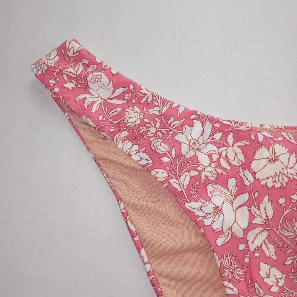J. Crew Women's Curved Waist Cheeky Bikini Bottom Size Medium Tossed Floral Pink
